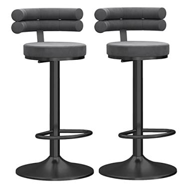 Imagem de Cadeiras de jantar cadeiras de sala de jantar banquetas de bar de café da manhã conjunto de 2 bancos de veludo giratórios ajustáveis de altura de balcão com encosto cadeiras sem braço para casa cozinha ilha pub preto tudo está bem