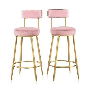 Imagem de Cadeiras de jantar cadeiras de sala de jantar banquetas de bar de veludo cadeiras de balcão de cozinha conjunto de 2 bancos de bar de café da manhã com pernas de metal nas costas, bancos altos para cozinha ilha móveis de casa - rosa tudo está bem