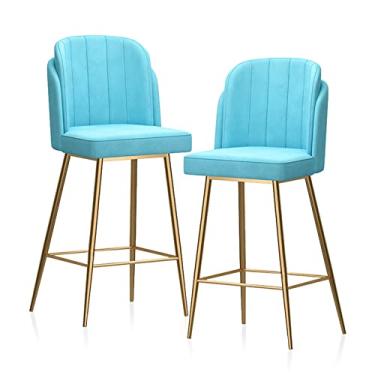 Imagem de Cadeiras de jantar cadeiras de sala de jantar bancos de bar de metal bancos de balcão com estofados e dourados banquetas de bar de perna de refeição de veludo cadeiras de bar de jantar, assento de altura 65 cm para pub café casa jantar cozinha -