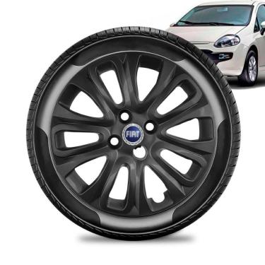 Imagem de Calota Fiat Punto aro 15 2015 a 16 Preta Brilhante Emb Azul