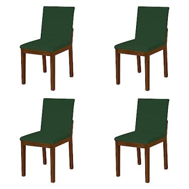 Imagem de Kit 4 Cadeiras De Jantar Pérola Estofadas Em Veludo Verde Base Madeira Maciça Imbuia