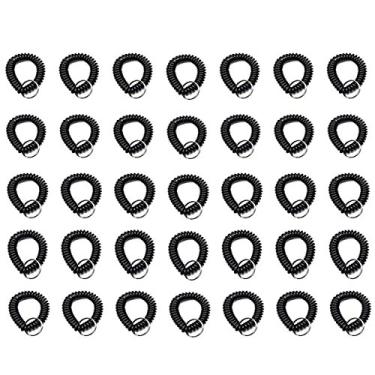 Imagem de Patty Both Pacote com 35 pulseiras de plástico extensíveis com bobina para pulso, chaveiro e suporte de corrente para academia, piscina, crachá de identificação e atividades ao ar livre, Preto, P
