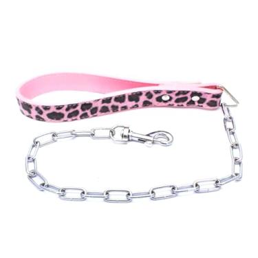 Imagem de haoyueer 71 cm de comprimento corrente resistente para cães com alça de couro para caminhadas de cães de tamanho grande e médio, treinamento de trânsito e viagens (leopardo)