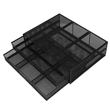 Imagem de Vomeko Suporte para monitor de malha de metal com gaveta Grande espaço de armazenamento, almofadas de borracha antiderrapantes para proteção do pescoço e dos olhos, compatível com monitores de computador e laptops, preto.