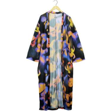 Imagem de Kimono Labellamafia Malha Beachwear Azul Estampado Feminino
