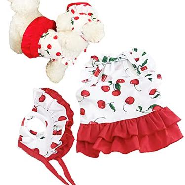 Imagem de Roupa de banho para cães, uma peça, estilo biquíni xadrez brilhante, camisa refrescante para cães com chapéu de sol para animais de estimação maiô de praia vestido de banho para filhotes (médio, cereja)