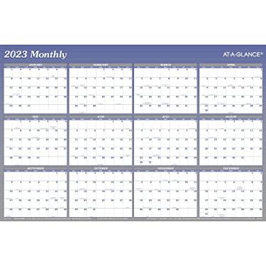 Imagem de Calendário apagável 2023, planejador de parede apagável a seco da AT-A-GLANCE, 91,44 cm x 60,96 cm, grande, vertical/horizontal, reversível, azul (A1102)