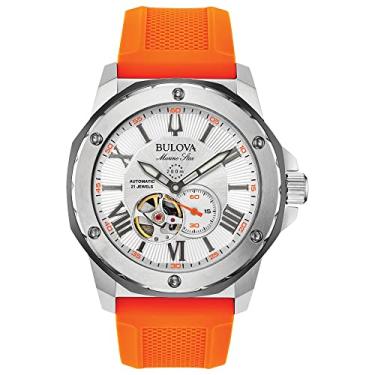 Imagem de Bulova Relógio masculino Marine Star 'Series A' automático com pulseira de silicone laranja Estilo: 98A226, Alça laranja, Relógio automático