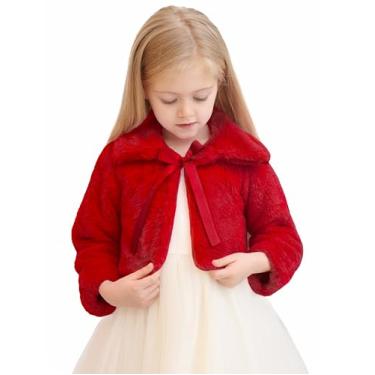 Imagem de Lilax Jaqueta acolchoada infantil, casaco de casamento de pele sintética, casaco de pelúcia para meninas, Vermelho, 8 Anos