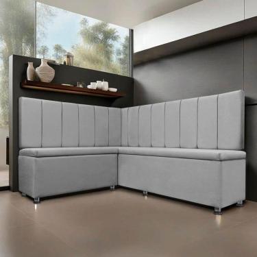 Imagem de Conjunto Canto Alemão com Bau para Bar Lanchonete LISO Cinza Claro 125x160cm SOFA STORE