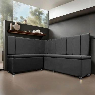 Imagem de Conjunto Canto Alemão com Bau para Bar Lanchonete LISO Cinza 125x160cm SOFA STORE