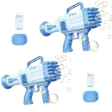 Imagem de KIT 2 Lança Bolhas DE Sabão Pistola Bazuka ARMA De Brinquedo A Pilha FAZER BOLHAS AUTOMÁTICA SOPRO 34 FUROS AUTO VOLUME DE BOLHAS ELETRICA BOLINHA MAQUINA ARMINHA (AZUL)