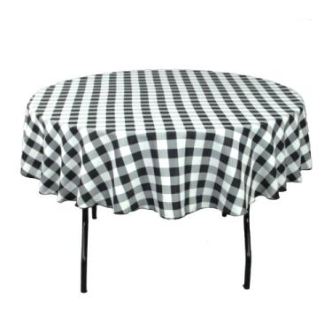 Imagem de LinenTablecloth Toalha de mesa de poliéster redonda de 228 cm xadrez preto e branco
