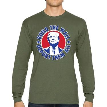 Imagem de Camiseta de manga comprida Donald Trump 2024 Build The Wall Deport Them All MAGA America First FJB Republican President 47, Verde militar, M