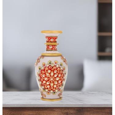 Imagem de Purpledip Vaso de mármore, vaso de flores para decoração de casa, ideias de presentes indianos de 15 cm (10690)