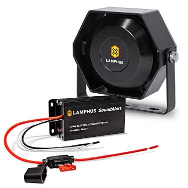 Imagem de SoundAlert Kit de amplificador de buzina de ar policial de 100 W [alto-falante fino de 118 – 124 dB ] [controle manual ou bumbo de buzina de estoque] [10 A proteção contra fusível] Buzina eletrônica de ar para veículos de emergência caminhões carros