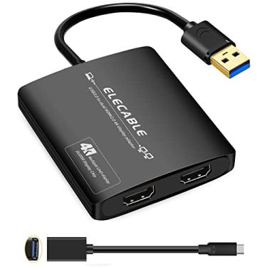 Imagem de ELECABLE Adaptador USB 3.0 para HDMI duplo - 4K + 4K 60Hz Ultra HD - Chip DisplayLink DL6950 integrado - Estenda a tela para vários monitores de TV, compatível com Windows, Mac OS, Android, Chrome OS