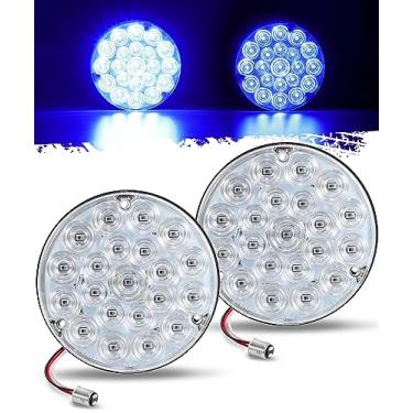 Imagem de Partsam Luz traseira redonda de 10 cm 21-2835 LEDs luzes auxiliares azuis luz de carga com soquete 1157 TPE junta lente transparente Replacemnet para Freightliner Kenworth Peterbilt, 12V IP67 impermeável 2 peças