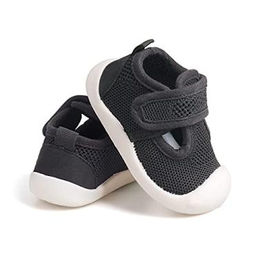 Imagem de Sapatos de primeira caminhada para bebês de 1 a 4 anos para crianças de 1 a 4 anos, sola macia, antiderrapante, malha de algodão, respirável, leve, material TPR sem cadarço, tênis para uso ao ar
