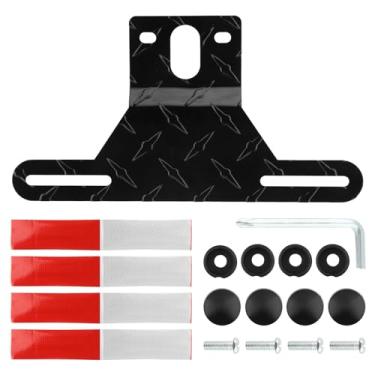 Imagem de Suporte de placa de carro de reboque, moldura de etiqueta de carro de alumínio para UTV ATV caminhão RV barco, kit de montagem de luz de placa de licença preta com tampas de parafuso, faixa refletiva