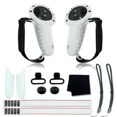 Imagem de Kit de capa antiderrapante antiderrapante com alça de pulso Tampa da bateria Kit de estojo de controlador de bateria removível Tampa oscilante para acessórios Meta Quest 3 VR (branco)/839