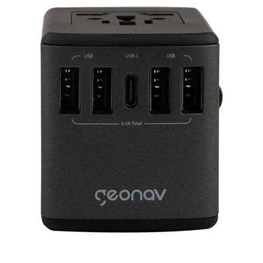 Imagem de Carregador Universal com Adaptadores de Viagem USB + USB-C Preto - Geonav - TLCH65BK