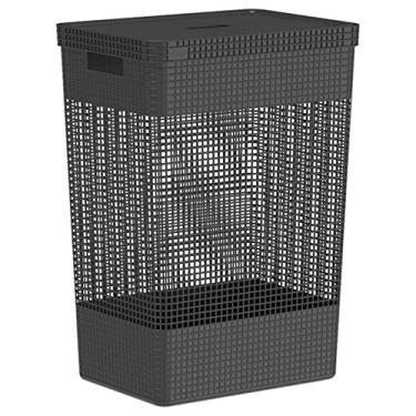 Imagem de Ou Cesto de Roupas com Tampa 49L Preto Linha Grid