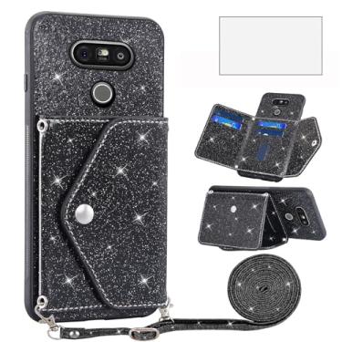 Imagem de Asuwish Capa de telefone para LG G5 Capa carteira com protetor de tela de vidro temperado e alça transversal cordão Bling Glitter suporte para cartão de crédito acessórios para celular LGG5 SE LG5 G 5
