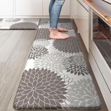 Imagem de Collive Tapetes de cozinha antifadiga, conjuntos de tapetes de cozinha boho antiderrapantes 2 peças, tapete de cozinha de fazenda impermeável para chão, tapete acolchoado para escritório, lavanderia