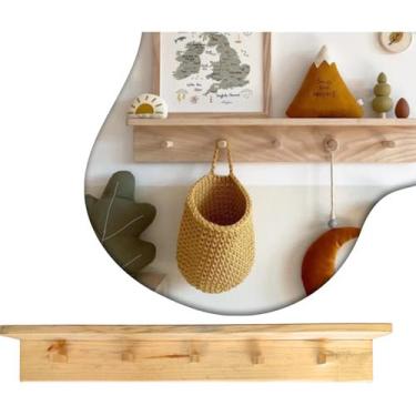 Imagem de Prateleira Cabideiro Infantil De Madeira Quarto 80 Cm