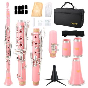 Imagem de Clarinete Bb para iniciantes estudantes B Clarinete plano 17 teclas Clarinete com capa alça de suporte 2 barris, 8 boquilha, almofada, luvas brancas, kit de limpeza (rosa)