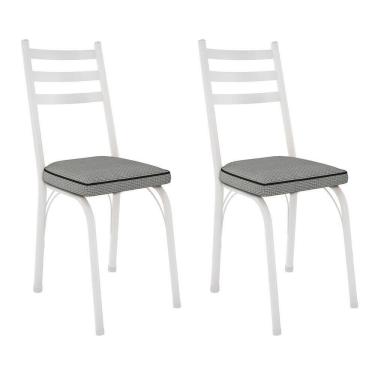 Imagem de Kit 2 Cadeiras De Cozinha Luisiana Estampado Platina Pés De Ferro Branco