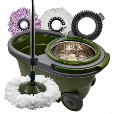 Imagem de INMA, Mop Turbo, Mop Giratório, Mop Esfregão, Mop Inox, Mop 360°, Mop 16l Capacidade 14l, Mop Com Rodas, 3 Refil, Limpeza Chão, Limpeza Para Qualquer Piso, INMA Compatível Com TYJR (Verde)