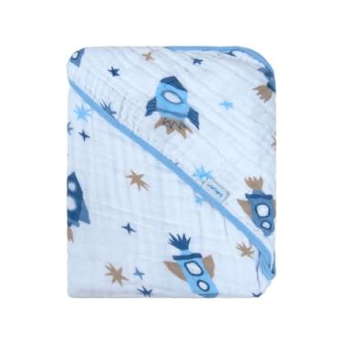 Imagem de Toalha De Banho Bebê Menino e Menina Soft Super Absorvente C/Capuz Baby Joy (Foguete)