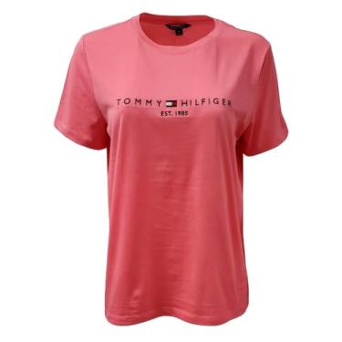 Imagem de Tommy Hilfiger Camiseta feminina nova linha de gola redonda, Rosa salmão (Est. 1985), M