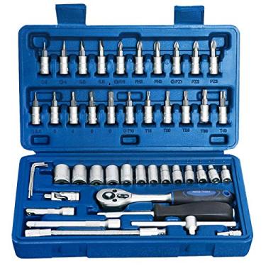 Imagem de Jogo de Soquetes com Encaixe de 1/4 Pol. + Acessórios Manuais com 46 Peças-Riosul Tools-010122