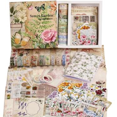 Imagem de Kit de artigos de scrapbook botânico vintage, kit de álbum de recortes de flores estéticas para Bullet Junk Journal, 12 rolos de fita Washi, papéis adesivos para suprimentos de diário DIY, presente de