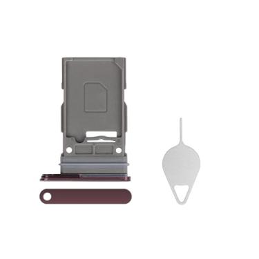 Imagem de BESJMYT Substituição da bandeja do cartão SIM para Samsung Galaxy S22 Ultra (versão SIM único) - Adaptador de suporte de slot de bandeja de cartão vinho com ejetor de agulha para S22 Ultra 5G SM-S908U