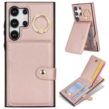 Imagem de Capa de couro tipo carteira com suporte para anel de dedo para Samsung Note 20 S24 Ultra S23 FE S22 Plus A55 A54 A53 A35 A25 A15, rosa, para Galaxy S24