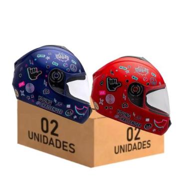 Imagem de Capacete Infantil Azul e Vermelho Fly Young Hg Live Kit 2 Unidades, Az