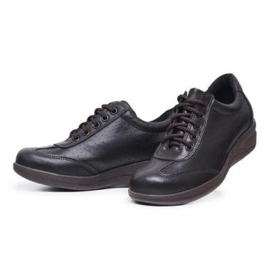 Imagem de Tênis Feminino Ortopédico Conforto Com Cadarço Pizaflex, Café, 36, Fem