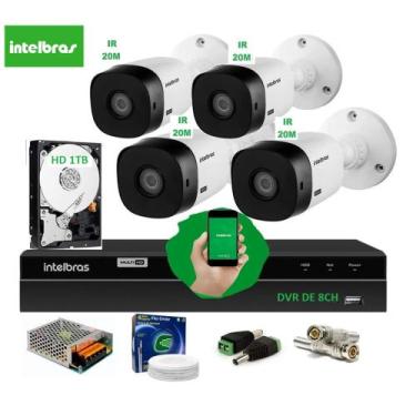 Imagem de Kit Intelbras 4 Cam G4 Dvr 8ch Mhdx Multihd H.265 1 Tera