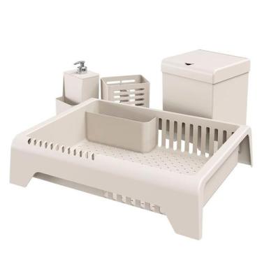 Imagem de Kit Cozinha Smile Escorredor Lixeira Porta Talher Escorredor - Stolf, 