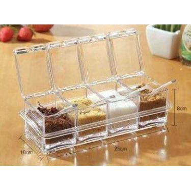 Imagem de Porta Condimentos Acrílico 04 Potes + 04 Colher Temperos  - Online