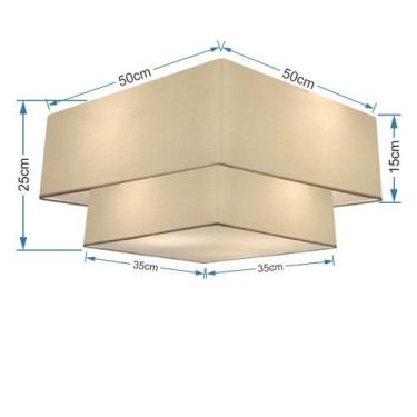 Imagem de Plafon Duplo Quadrado Md-3022 Cúpula em Tecido 25/50x35cm Algodão Crú 