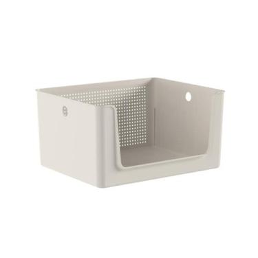 Imagem de Cesto Organizadora Empilhável C/ Abertura Alça Chumbo Ou, Bege