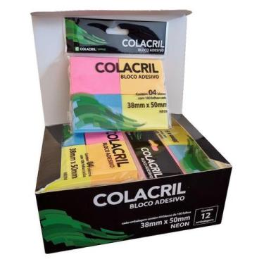 Imagem de Bloco Recado Adesivo Post-it 38x50mm Neon 4x100 Fls Colacril