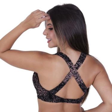 Imagem de Top fitness feminino com bojo removível alças largas cruzado costas or