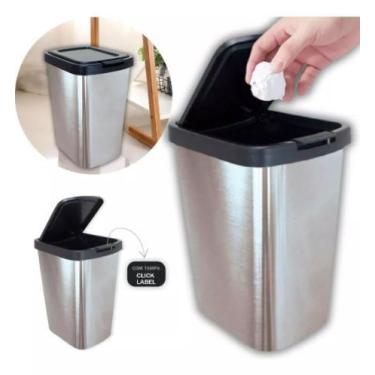 Imagem de Lixeira Cesto 9 Litros com Tampa Click Label Cinza Inox - ARQPLAST