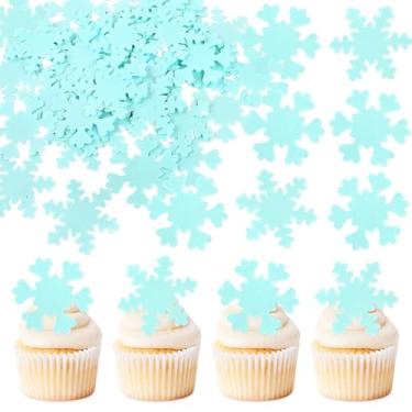 Imagem de Cyodoos 50 PCS Blue Edible Snowflake Cupcake Toppers Wafer Paper Winter Frozen Theme Snowflake Cupcake Picks for Baby Shower Kids Birthday Christmas Party Cake Decorations Supplies